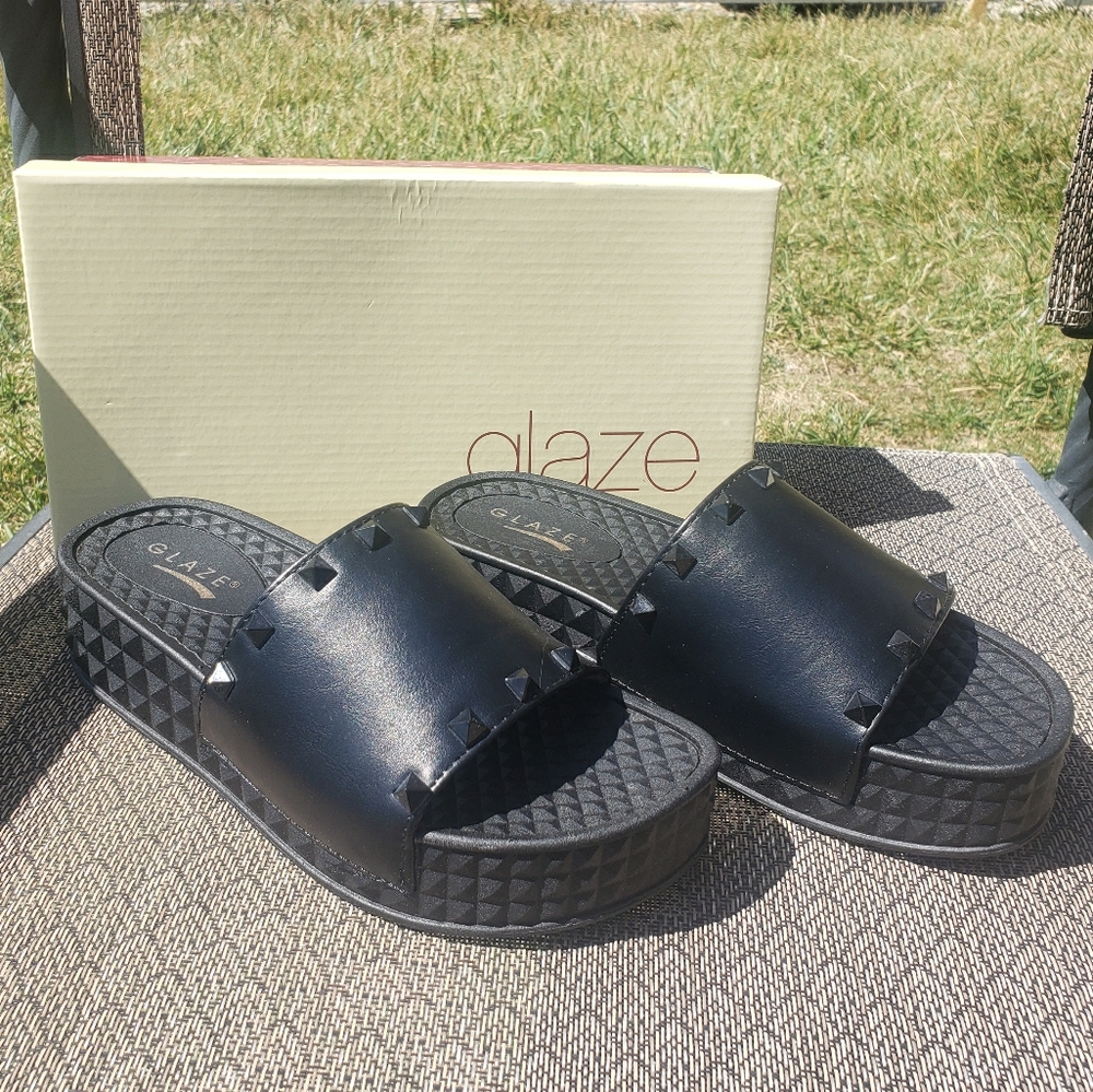 Black studded platform sandal